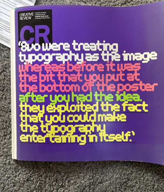 Creative Review cover, January 2006, purple with a pull quote about typography as the image