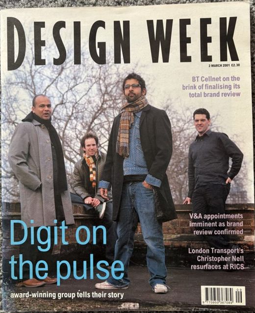 Design Week cover, 2 March 2001, four people from Digit on a rooftop under the headline Digit on the pulse