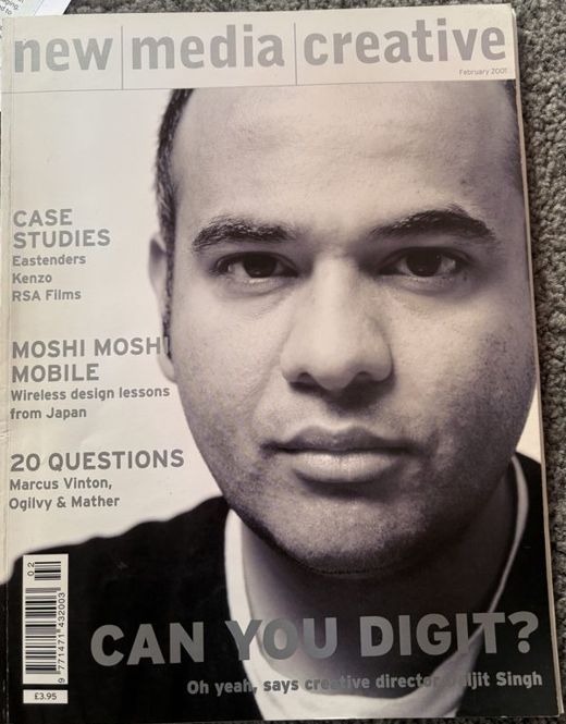 New Media Creative cover, February 2001, a close portrait of Daljit Singh under the headline Can you Digit?